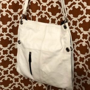 Very versatile white leather bag.